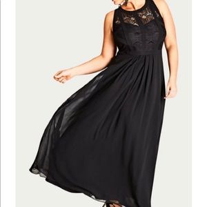 City Chic Long Dress with Lace Bodice/T-strap back